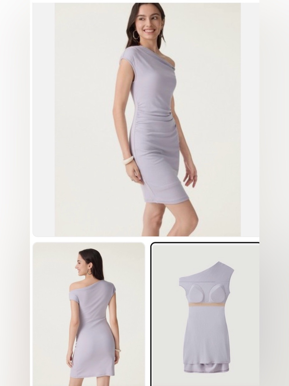 OGL Soft Cotton Lyocell Ruched asymmetrical Shoulder Mini Dress - Picture 8 of 8